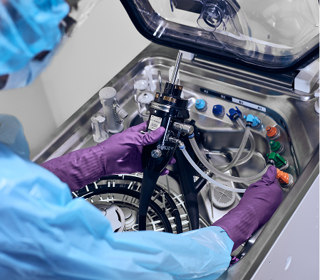 Technician working with equipment