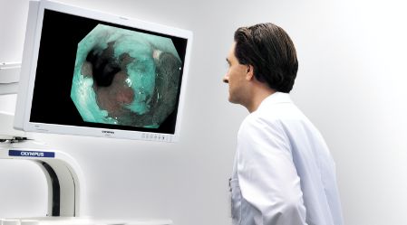 Doctor looking at an NBI image on a monitor